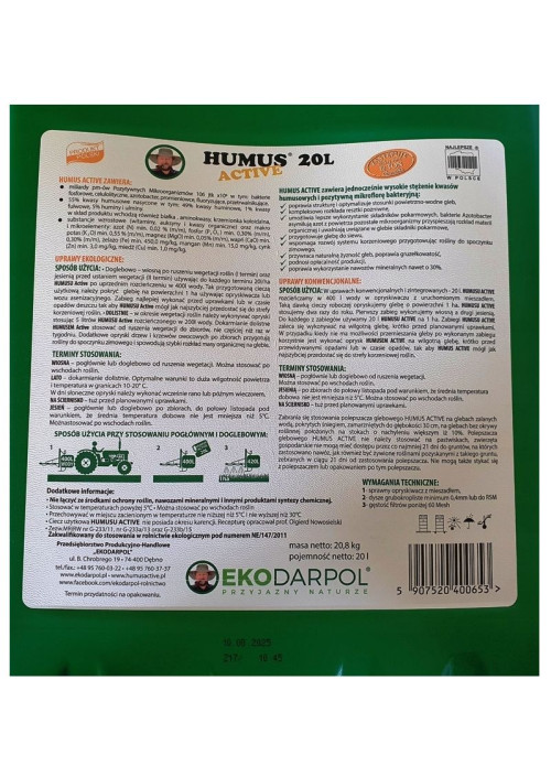 Ekodarpol Biohumus Humus ACTIVE 20L Nawóz Polepszacz GLEB