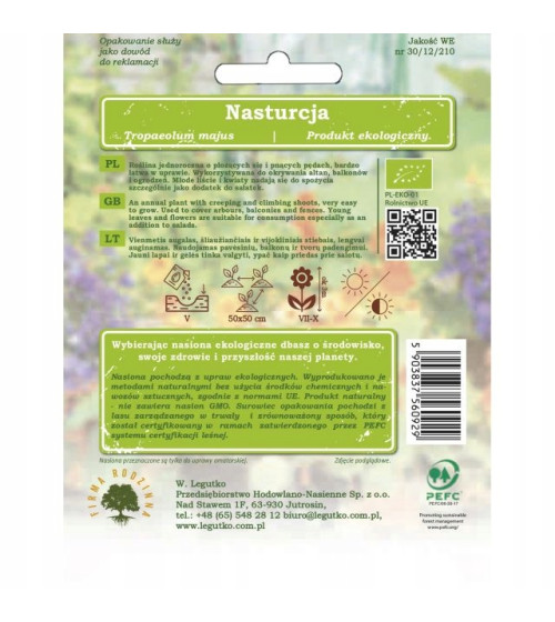 Nasturcja wysoka pojedyńcza mieszanka 3g 100% BIO